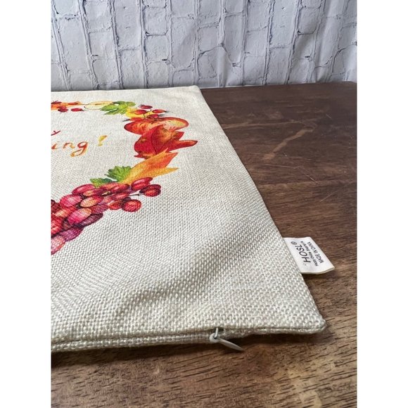 Happy Thanksgiving Day Fall Leaves Throw Pillow Cover Autumn Pumpkin Sunflowers - Picture 3 of 6